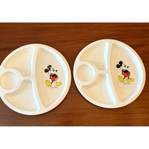 Vintage Walt Disney Mickey Mouse Child's Divided Plastic‎ Plates — 12″ USA